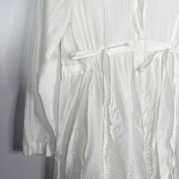 Chloe Small White Pineapple Broderie Anglaise Dress Long Sleeve Tie Waist Eyelet - Picture 7 of 16